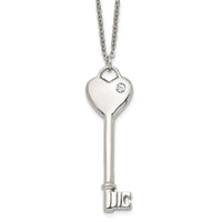 Stainless Steel Polished w/CZ Heart Key 20in Necklace