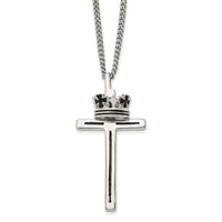 Chisel Stainless Steel Polished and Enameled 2 Piece Cross with Crown Pendant on a 22 inch Curb Chain Necklace
