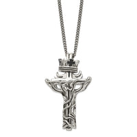Chisel Stainless Steel Polished and Enameled 2 Piece Cross with Crown Pendant on a 22 inch Curb Chain Necklace
