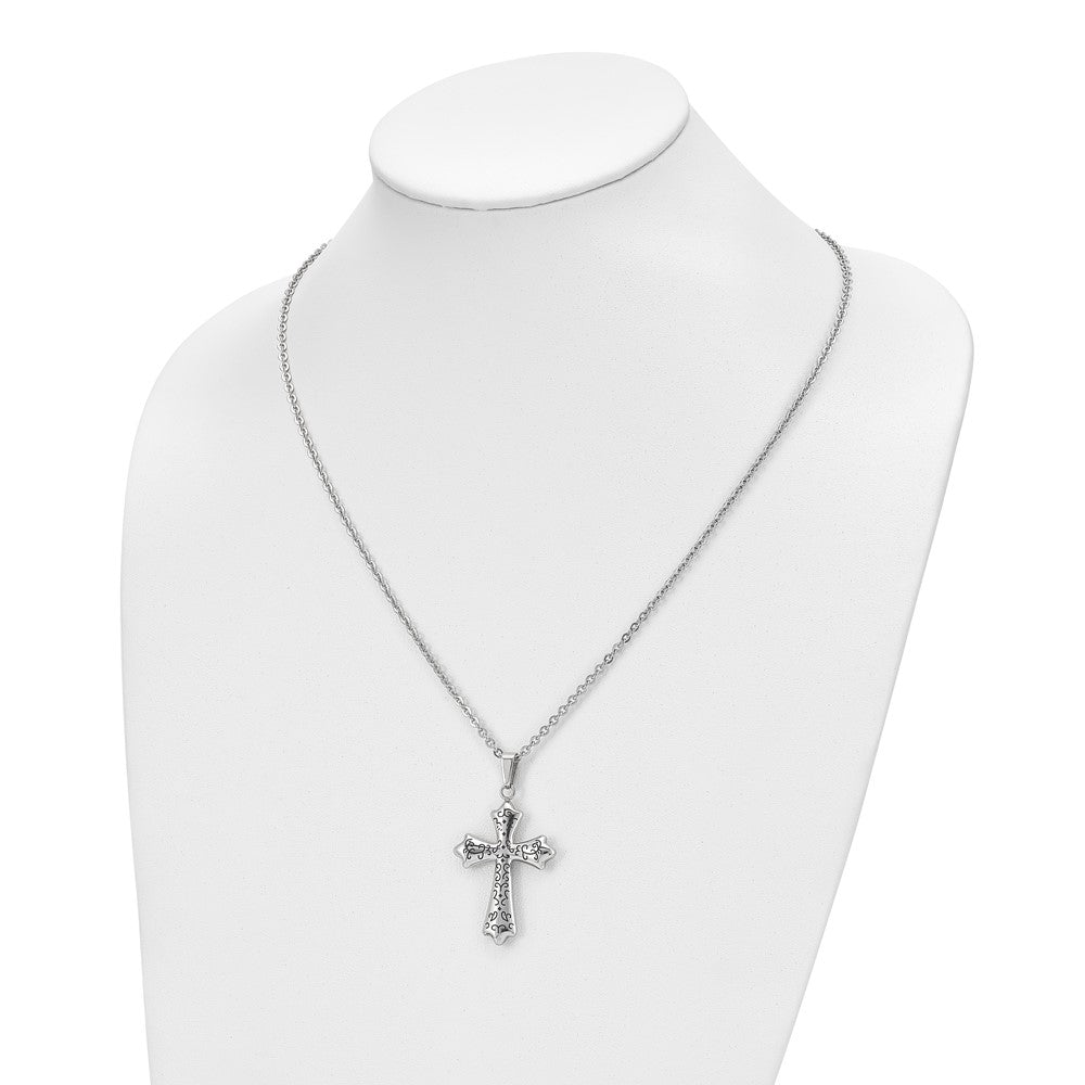 Chisel Stainless Steel Antiqued and Polished Cross Pendant on a 20 inch Cable Chain Necklace