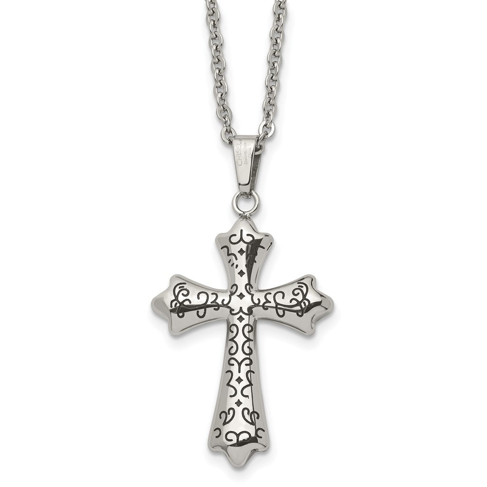 Chisel Stainless Steel Antiqued and Polished Cross Pendant on a 20 inch Cable Chain Necklace