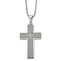 Chisel Stainless Steel Polished Black IP-plated 1/20 carat Black Diamond Striped Cross Pendant on a 22 inch Ball Chain Necklace
