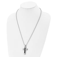 Chisel Stainless Steel Polished Black IP-plated Cable 1/20 carat Black Diamond Cross Pendant ona 24 inch Ball Chain Necklace