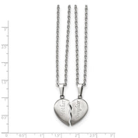 Chisel Stainless Steel Brushed Mother Daughter Heart Pendants on 18 inch Cable Chain Necklace Set