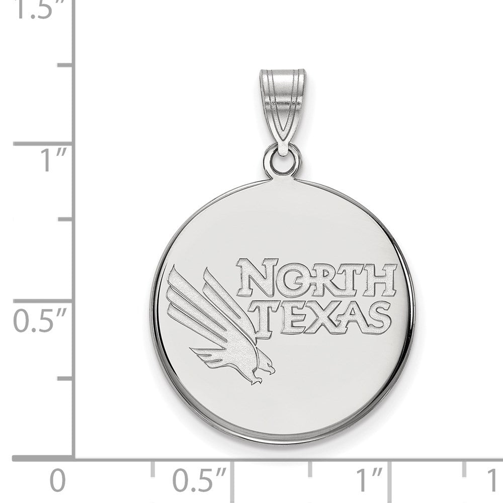 Sterling Silver Rhodium-plated LogoArt University of North Texas Large Disc Pendant