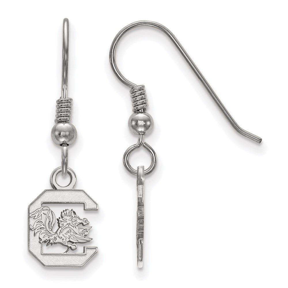 Sterling Silver Rhodium-plated LogoArt University of South Carolina Extra Small Dangle Wire Earrings