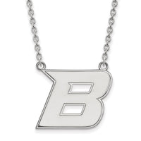 Sterling Silver Rhodium-plated LogoArt Boise State University Letter B Large Pendant 18 inch Necklace