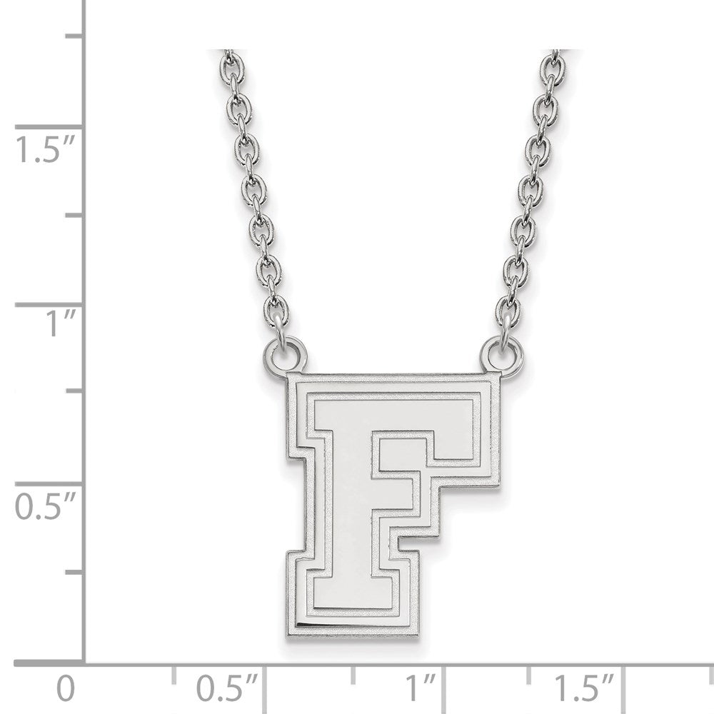 Sterling Silver Rhodium-plated LogoArt Fordham University Letter F Large Pendant 18 inch Necklace