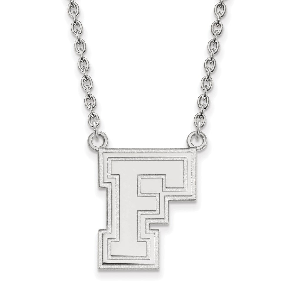 Sterling Silver Rhodium-plated LogoArt Fordham University Letter F Large Pendant 18 inch Necklace
