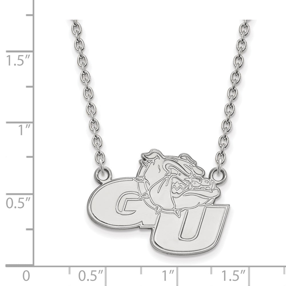 Sterling Silver Rhodium-plated LogoArt Gonzaga University G-U Bulldog Large Pendant 18 inch Necklace