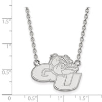 Sterling Silver Rhodium-plated LogoArt Gonzaga University G-U Bulldog Large Pendant 18 inch Necklace