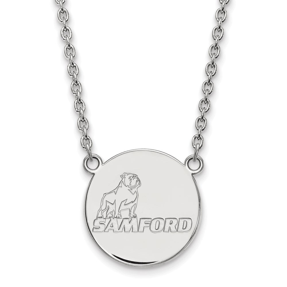 Sterling Silver Rhodium-plated LogoArt Samford University Large Disc Pendant 18 inch Necklace