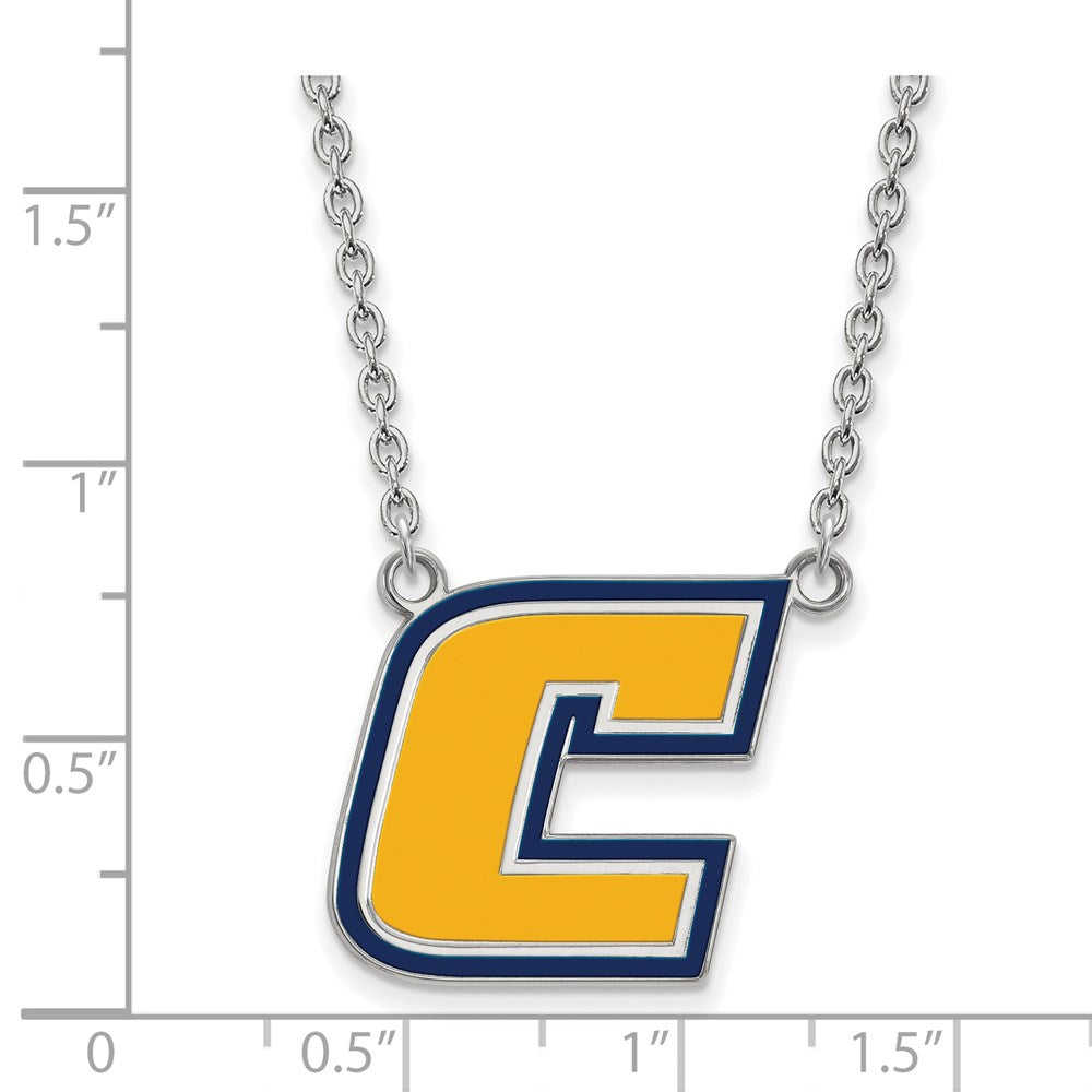 Sterling Silver Rhodium-plated LogoArt University of Tennessee at Chattanooga Letter C Large Enameled Pendant 18 inch Necklace