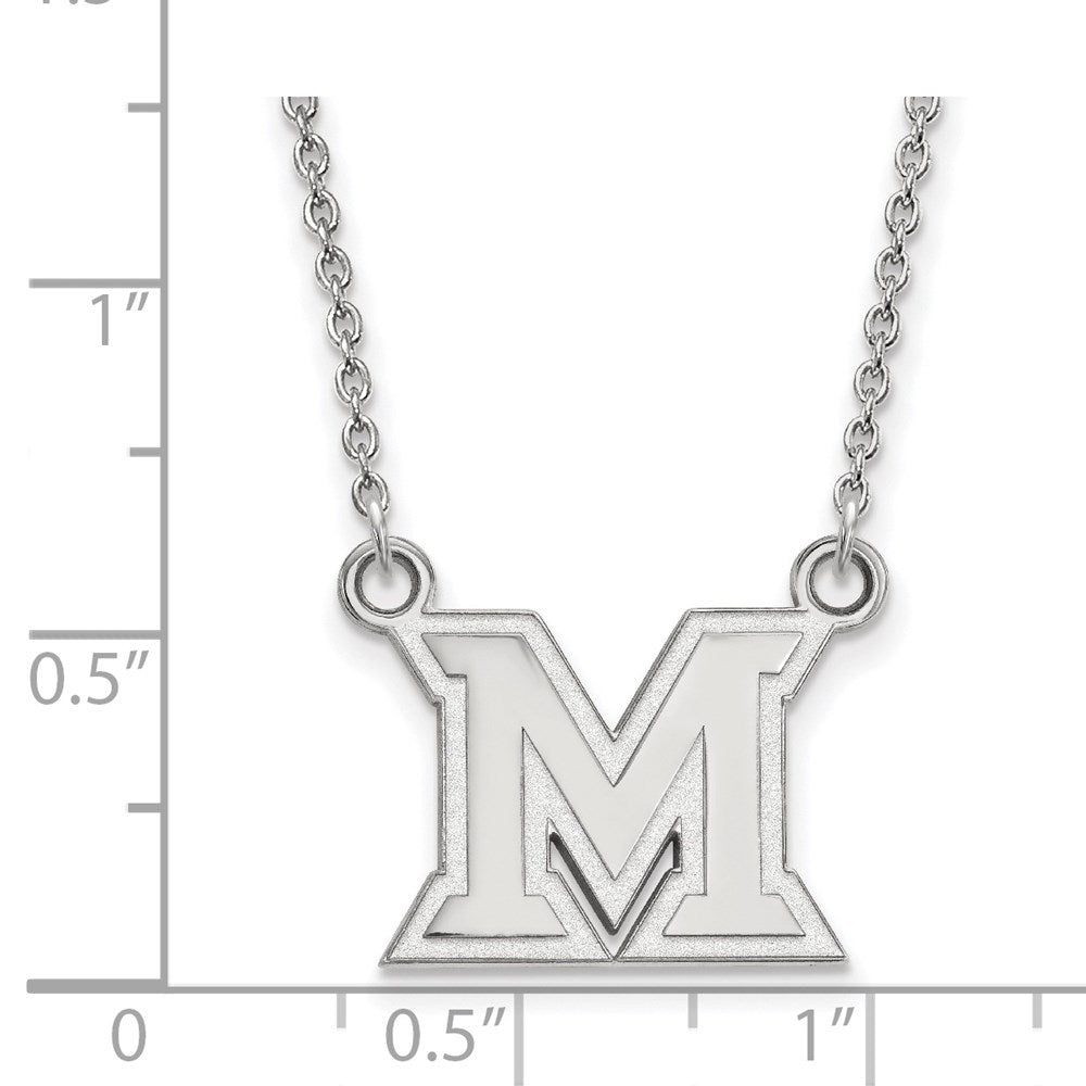 Sterling Silver Rhodium-plated LogoArt Miami University Ohio Letter M Small Pendant 18 inch Necklace