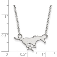 Sterling Silver Rhodium-plated LogoArt Southern Methodist University Mustang Small Pendant 18 inch Necklace