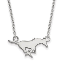 Sterling Silver Rhodium-plated LogoArt Southern Methodist University Mustang Small Pendant 18 inch Necklace