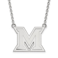 Sterling Silver Rhodium-plated LogoArt Miami University Ohio Letter M Large Pendant 18 inch Necklace