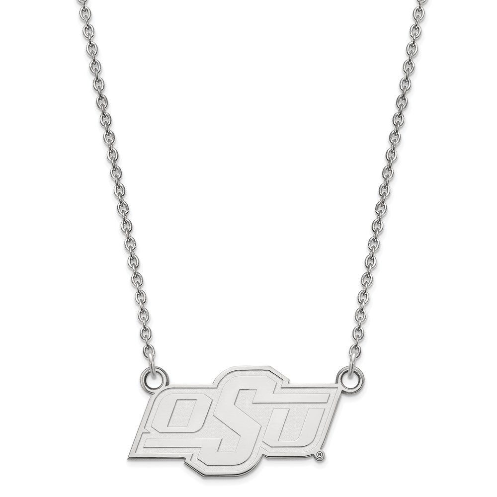 14k White Gold LogoArt Oklahoma State University O-S-U Small Pendant 18 inch Necklace