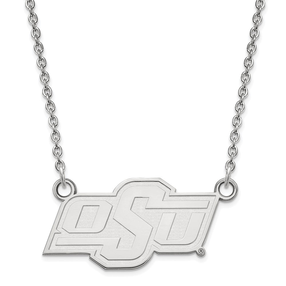 14k White Gold LogoArt Oklahoma State University O-S-U Small Pendant 18 inch Necklace