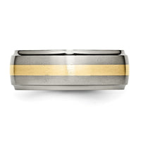 Titanium Brushed Center w/14k Yellow Inlay 8mm Ridged Edge Band