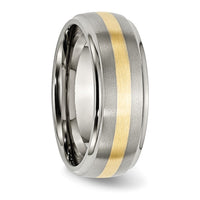 Titanium Brushed Center w/14k Yellow Inlay 8mm Ridged Edge Band