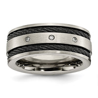 Titanium Brushed Black IP-plated Cable 1/20ct Diamond 10mm Band