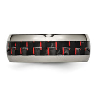Titanium Polished with Black/Red Carbon Fiber Inlay 8mm Ring