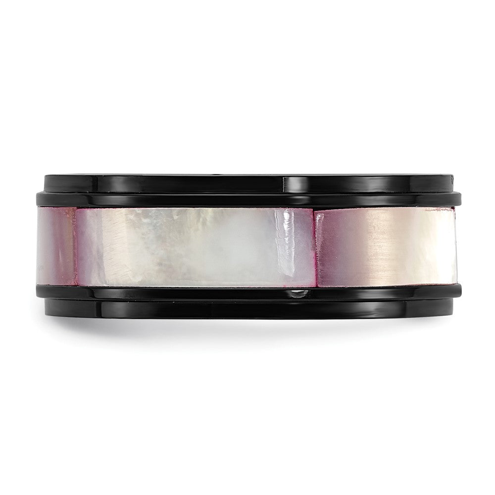 Titanium Black IP-plated Pink Mother of Pearl Inlay 8mm Band