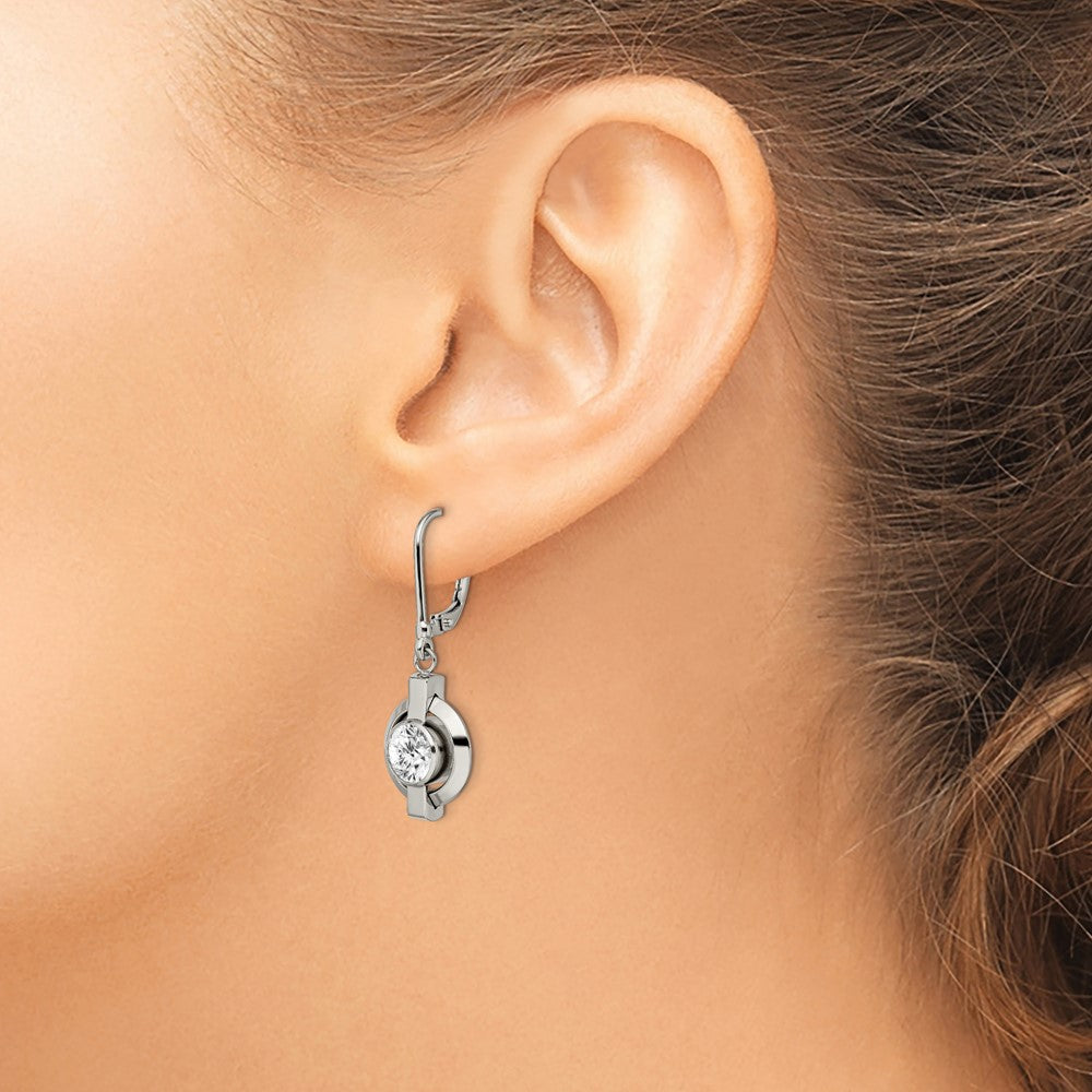 Titanium Polished CZ Leverback Earrings