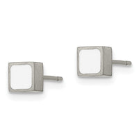 Titanium Brushed with White Enamel Square Post Earrings