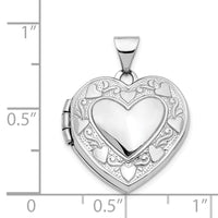 14K White Gold Hearts & LOVE Reversible 19mm Heart Locket Pendant
