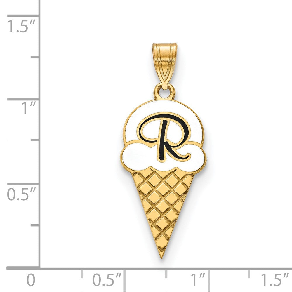 Sterling Silver/Gold-plated Enameled Initial Ice cream Cone Pendant
