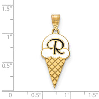 Sterling Silver/Gold-plated Enameled Initial Ice cream Cone Pendant
