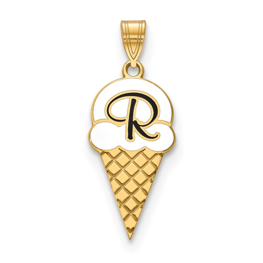 Sterling Silver/Gold-plated Enameled Initial Ice cream Cone Pendant