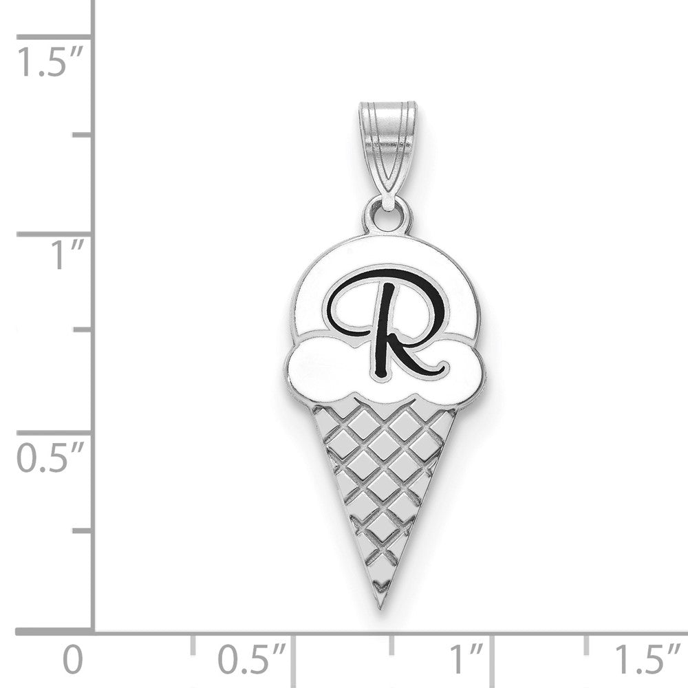 Sterling Silver/Rhodium-plated Enameled Initial Ice Cream Cone Pendant