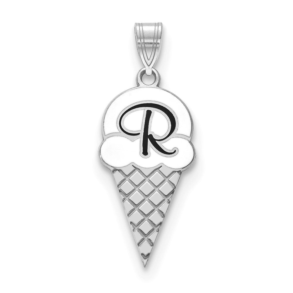 Sterling Silver/Rhodium-plated Enameled Initial Ice Cream Cone Pendant