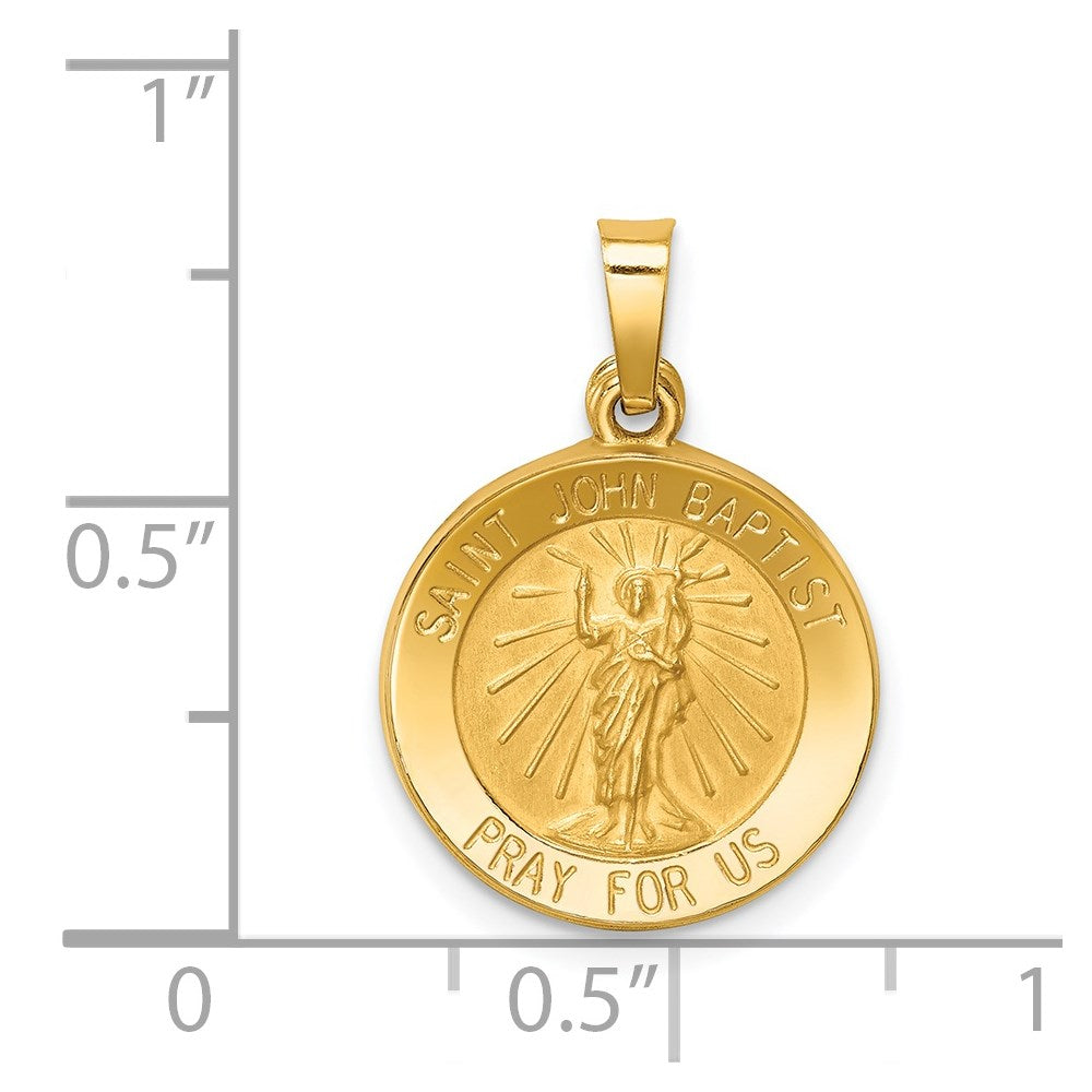 14k Yellow Gold Polished and Satin St John Baptist Medal Hollow Pendan ...