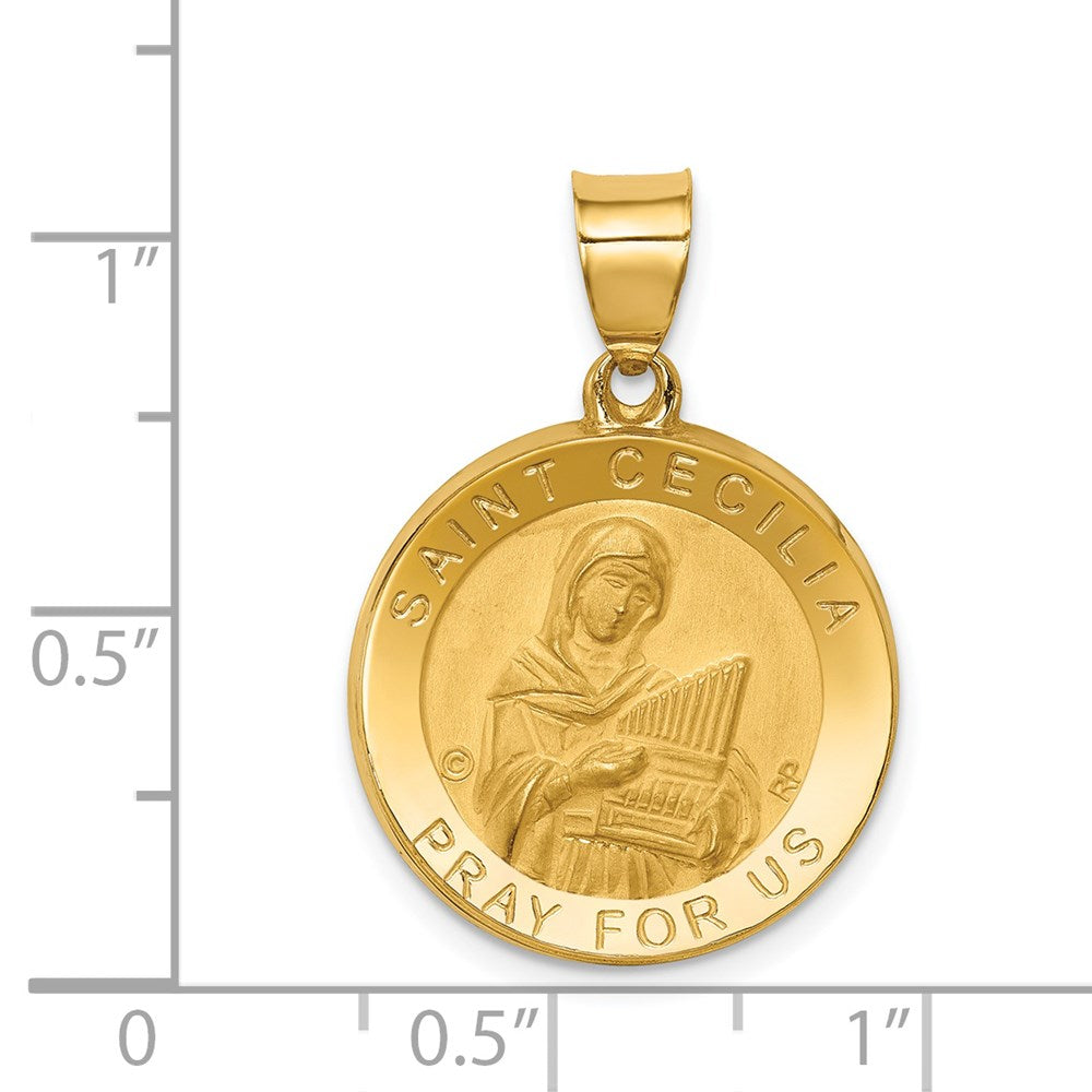 14K Polished/Satin St. Cecilia Hollow Medal Pendant
