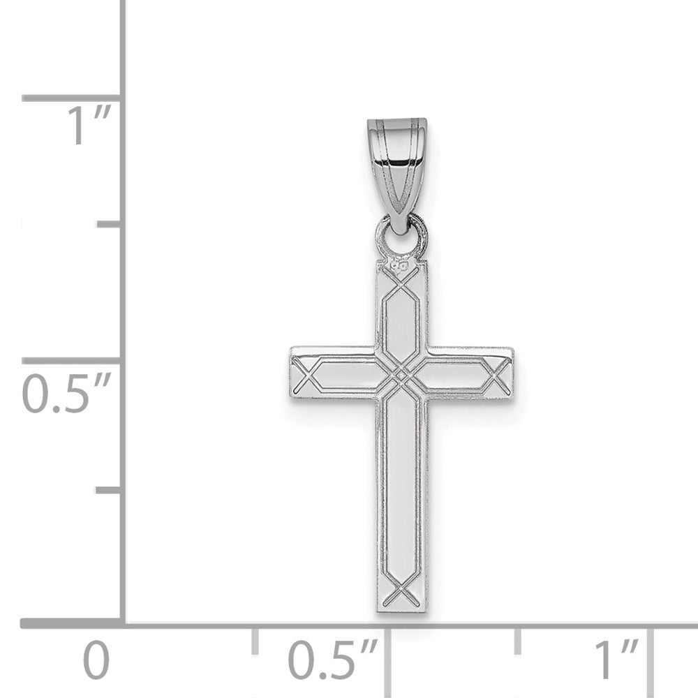 14k White Gold Solid Laser Etched Cross Pendant