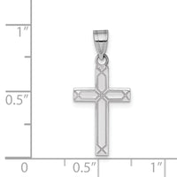 14k White Gold Solid Laser Etched Cross Pendant