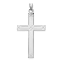 14k White Gold Solid Laser Etched Cross Pendant