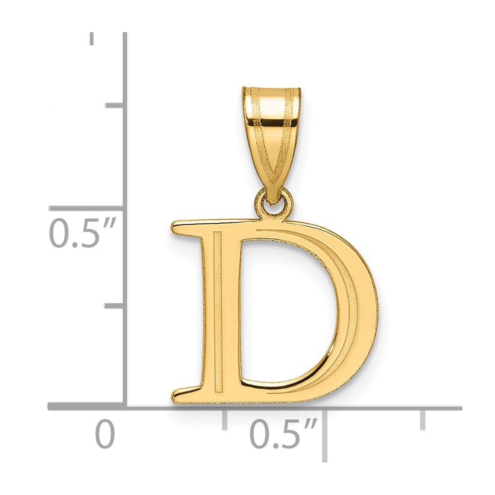 14k Polished Etched Letter D Initial Pendant