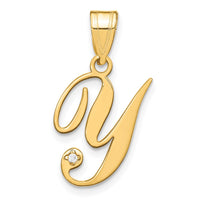 14KY Script Letter Y Initial Pendant with Diamond