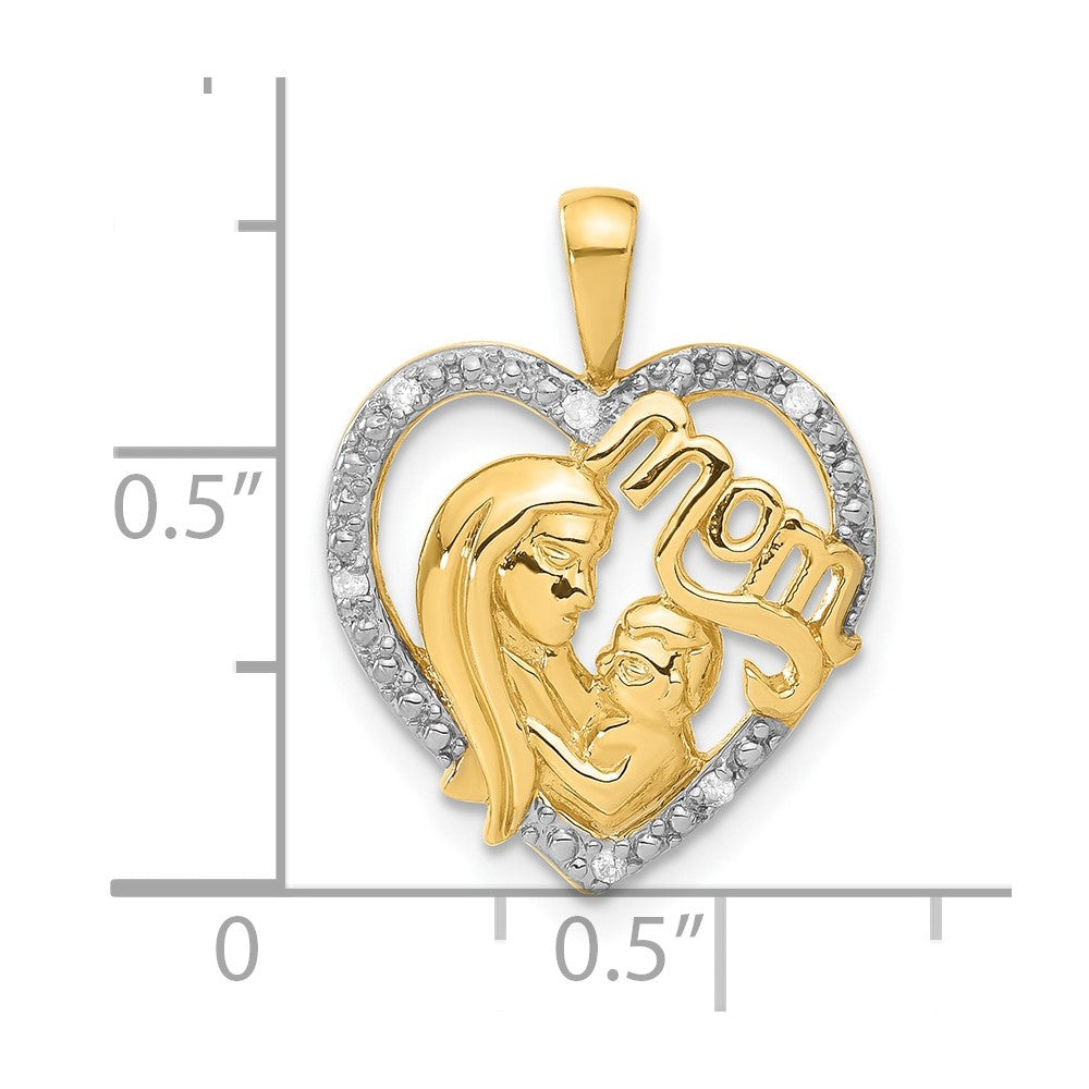 14ky Rhodium-plated Diamond Mom Heart Pendant