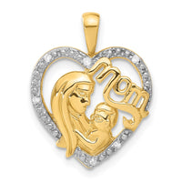 14ky Rhodium-plated Diamond Mom Heart Pendant