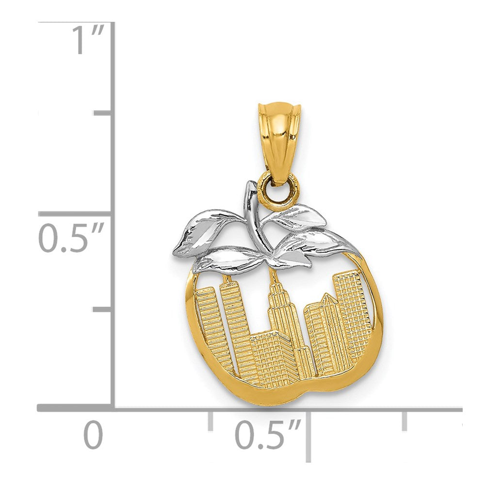 14k with White Rhodium Cut-out New York Skyline in Apple Pendant