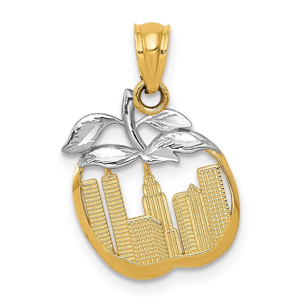 14k with White Rhodium Cut-out New York Skyline in Apple Pendant