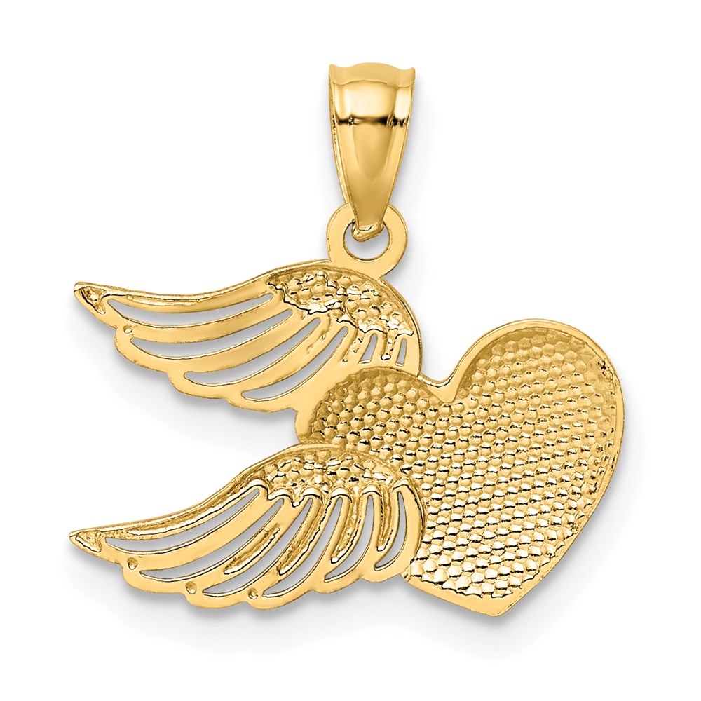 14K and White Rhodium Polished Heart w/ Wings Pendant