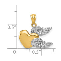 14K and White Rhodium Polished Heart w/ Wings Pendant