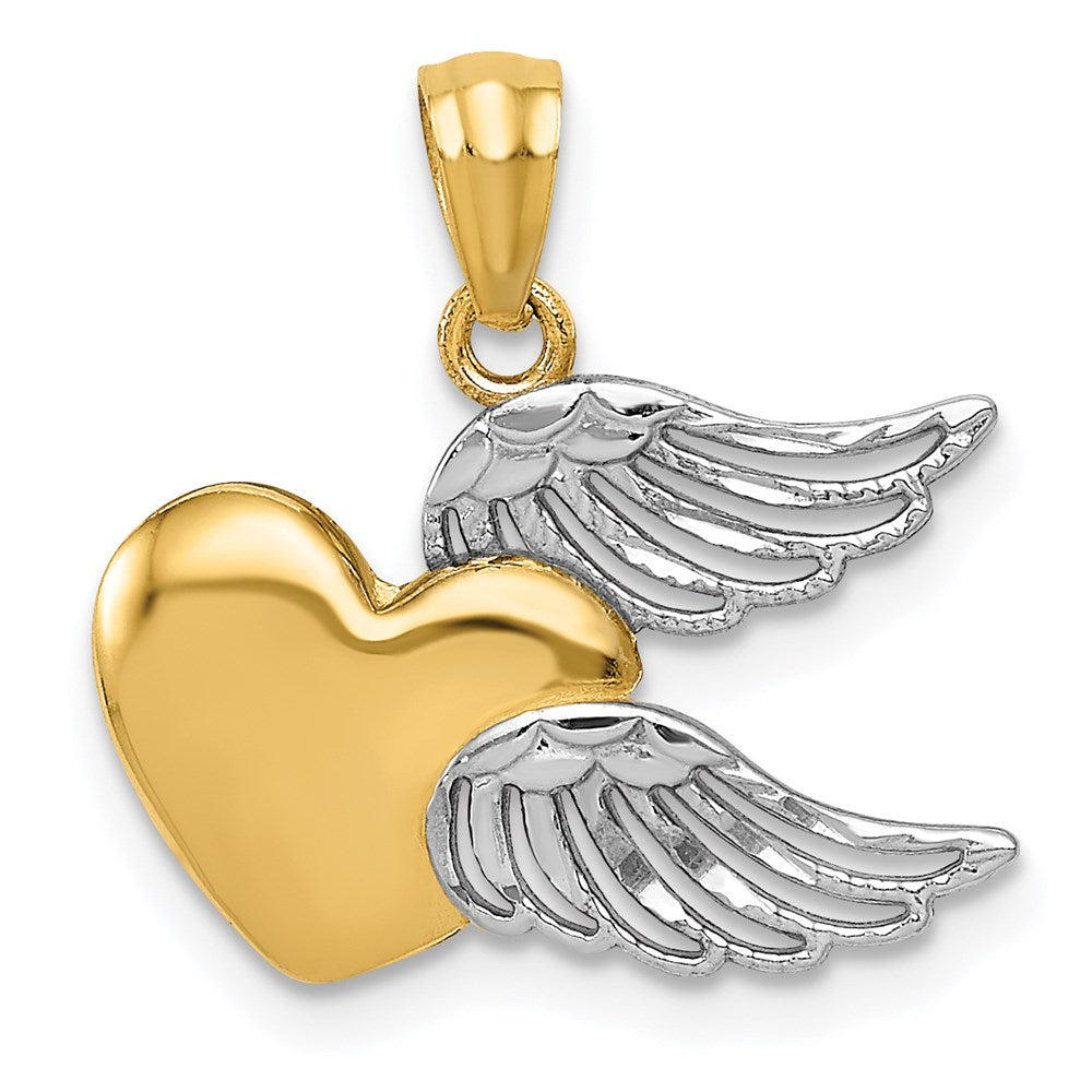 14K and White Rhodium Polished Heart w/ Wings Pendant